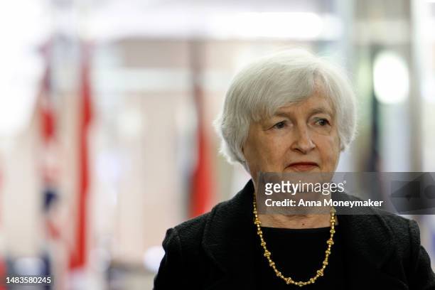 Secretary of the Treasury Janet Yellen arrives to deliver remarks at Johns Hopkins University’s School of Advanced International Studies on April 20,...