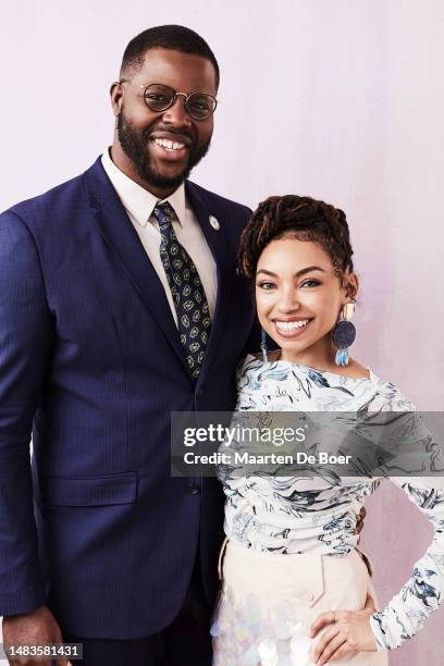 Winston Duke and Logan Browning of TV One's 'NAACP Image Awards Nominations' poses for a portrait during the 2019 Winter TCA at The Langham...