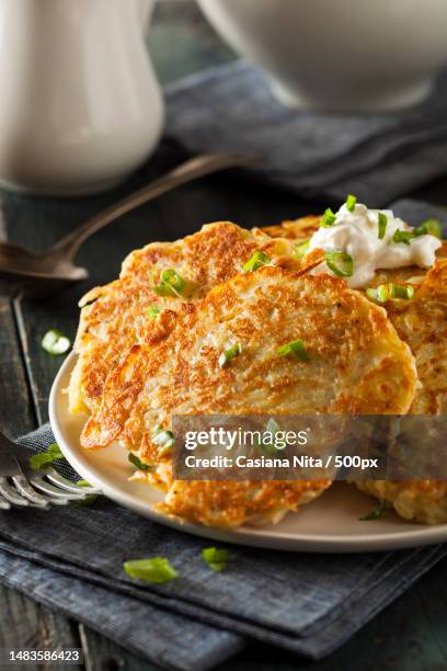 homemade boxty irish potato pancakes for breakfast,romania - potato pancake stock pictures, royalty-free photos & images