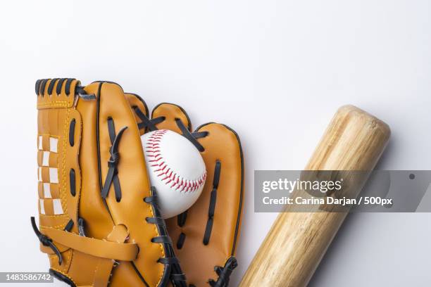flat lay baseball glvoe high quality beautiful photo concept,romania - baseball bat stock pictures, royalty-free photos & images