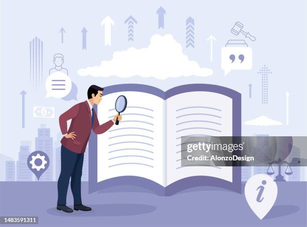 businessman with legal document. attorney or court professional office. agreement contract. business concept. - notary stock illustrations