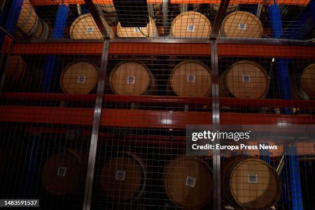 Wine barrels inside the Felix Solis winery on April 20 in Toledo, Castilla-La Mancha, Spain. Felix Solis Avantis, a leader in the international wine...