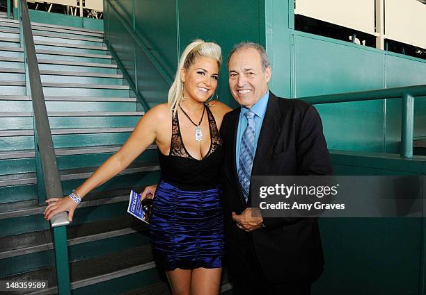 Josie Goldberg and Phil Daniels attend the debut of reality TV star and playboy model Josie Goldberg's personal race horse at Hollywood Park on July...