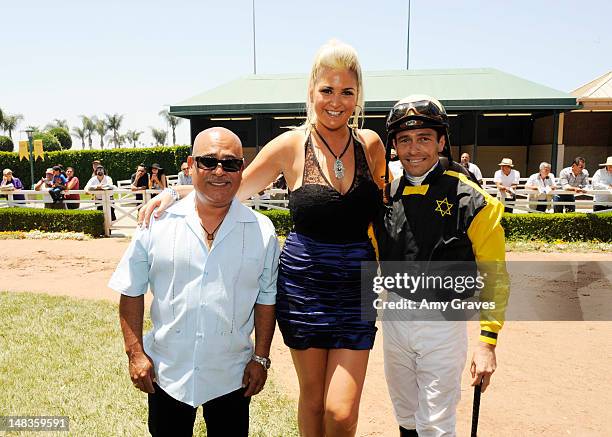 Walther Solis, Josie Goldberg and Jose Valdivia Jr. Attend the debut of reality TV star and playboy model Josie Goldberg's personal race horse at...