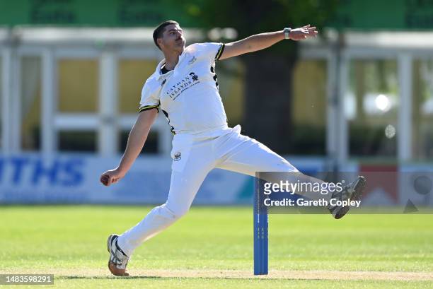 Marchant de Lange of Gloucestershire bowls during the LV= Insurance County Championship Division 2 match between Worcestershire and Gloucestershire...
