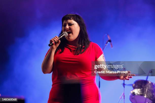 Beth Ditto of Gossip performs live at the Melt! Festival in Ferropolis on July 14, 2012 in Graefenhainichen, Germany.