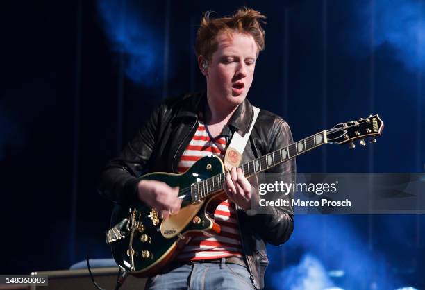 Alex Trimble of Two Door Cinema Club performs live at the Melt! Festival in Ferropolis on July 14, 2012 in Graefenhainichen, Germany.