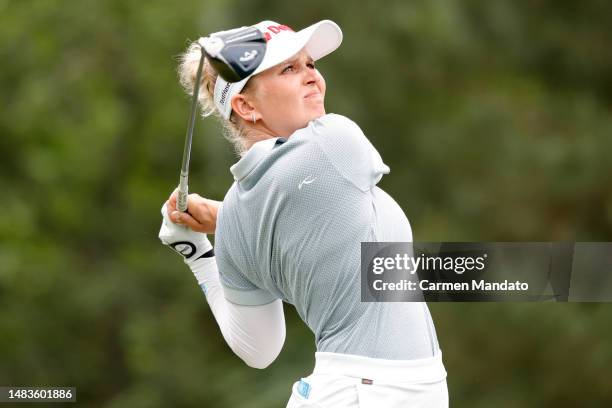 Nanna Koerstz Madsen of Denmark watches her tee shot on the 13th hole during the first round of The Chevron Championship at The Club at Carlton Woods...