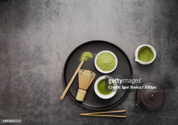 top view matcha tea essentials high quality and resolution beautiful photo concept,romania - matcha tea stock pictures, royalty-free photos & images