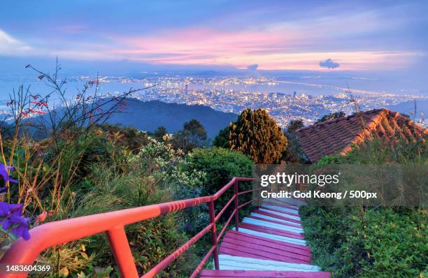 george town city,penang view from penang hill,pulau pinang malaysia,george town,penang,malaysia - penang state stock pictures, royalty-free photos & images