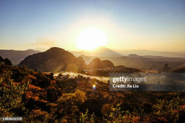 a village in the volcanic landscape - morelos stock pictures, royalty-free photos & images