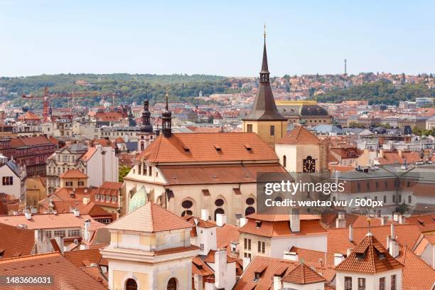 high angle view of buildings in city,prague,czech republic - prague tourist stock pictures, royalty-free photos & images