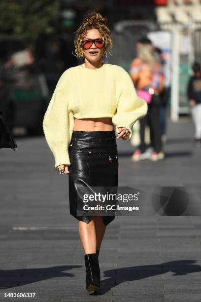 Rita Ora leaving Heart Breakfast Radio Studios on April 20, 2023 in London, England.