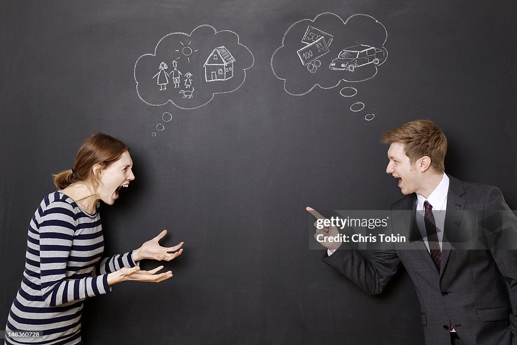 Man and woman fighting about their future