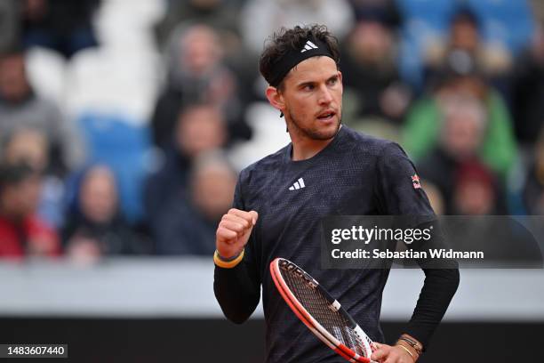 Dominic Thiem of Austria reacts during his second round match against Marc-Andrea Huesler of Switzerland during day six of the BMW Open by American...