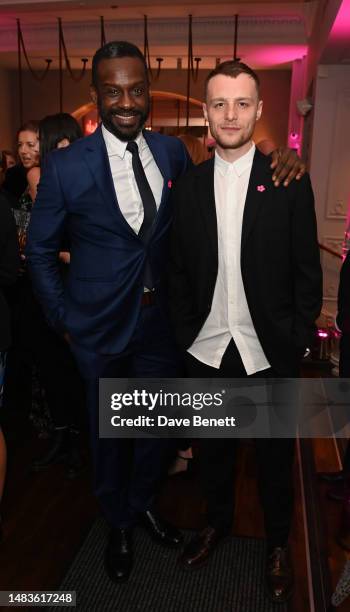 Sule Rimi and Luke Thallon arrive at The Old Vic Tomorrow Gala at The Old Vic Theatre on April 20, 2023 in London, England.