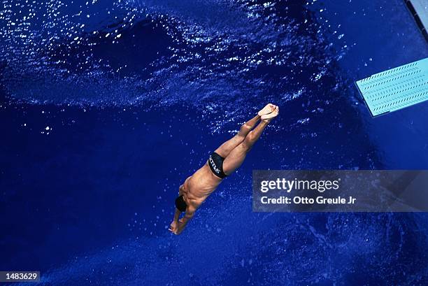 Mark Ruiz comes in 1st in the 3m Springboard Event during the 2000 US Olympic Diving Team Trials at the Weyerhaeuser King County Aquatic Center in...