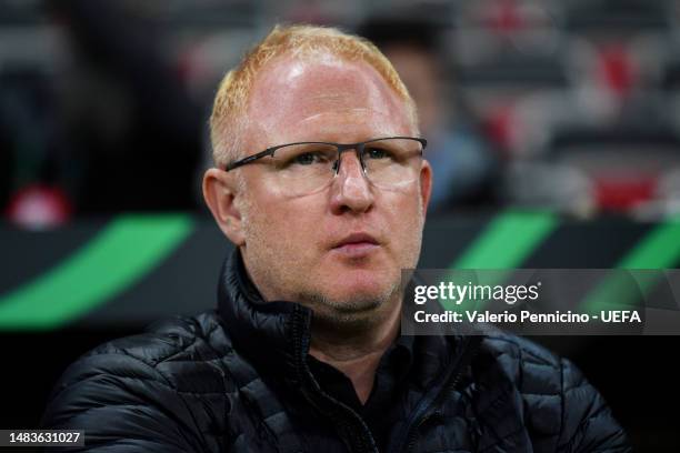 Heiko Vogel, Interim Head Coach of FC Basel, looks on prior to the UEFA Europa Conference League Quarterfinal Second Leg match between OGC Nice and...