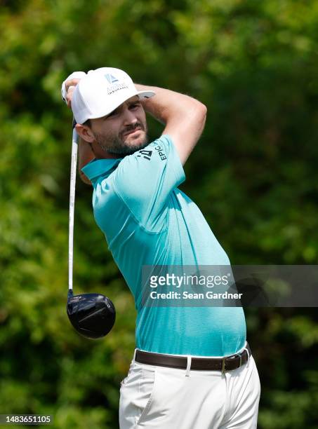 Kyle Stanley of the United States plays his shot from the second tee during the first round of the Zurich Classic of New Orleans at TPC Louisiana on...