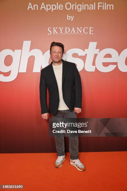 Jamie Oliver attends the Apple Original Films tastemaker screening of "Ghosted" at The Ham Yard Hotel on April 20, 2023 in London, England. "Ghosted"...
