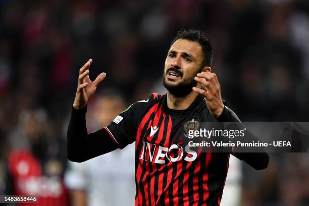 Gaetan Laborde of OGC Nice reacts during the UEFA Europa Conference League Quarterfinal Second Leg match between OGC Nice and FC Basel at Allianz...