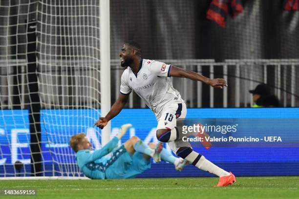Kasim Adams of FC Basel celebrates after scoring the team's second goal during the UEFA Europa Conference League Quarterfinal Second Leg match...