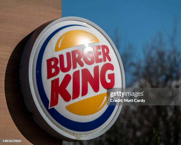 The logo of Burger King at branch of the fast food restaurant, on April 15, 2022 in Ilminster, England. Founded in 1953 Burger King is an...