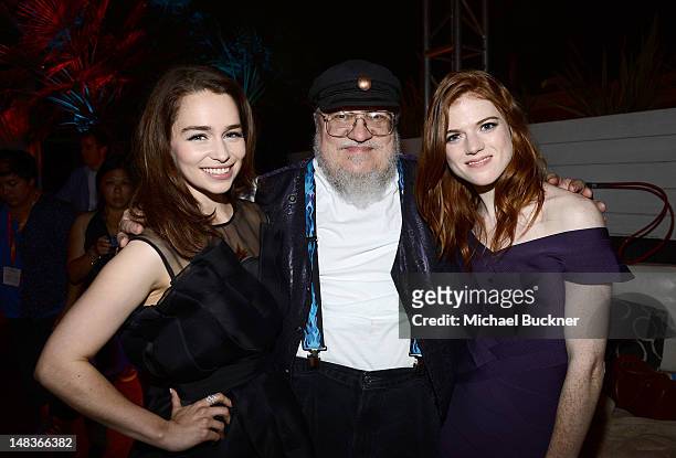 Actresses Willow Shields and Amandla Stenberg and author George R. R. Martin attend Entertainment Weekly's 6th Annual Comic-Con Celebration sponsored...
