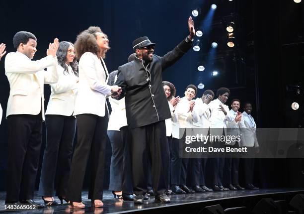 Otis Williams and cast bow at the curtain call during the press night performance of "Ain't Too Proud: The Life And Times Of The Temptations" at the...