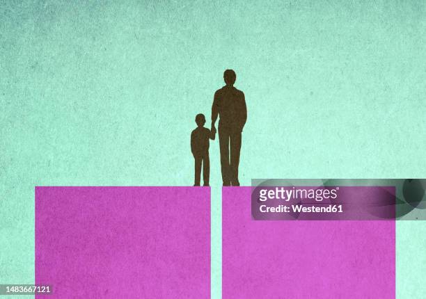 father and son holding hands on top of separated blocks - family stock illustrations