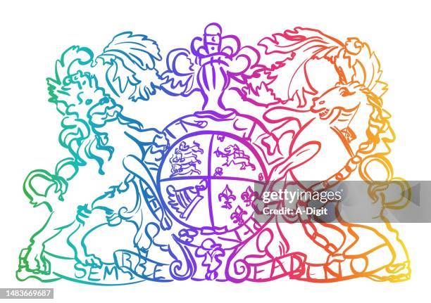 royal insignia wood carving rainbow - bay leaf white background stock illustrations