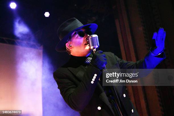 Dave Vanian of The Damned performs during the Darkadelic tour at Alexandra Palace Theatre on April 20, 2023 in London, England.