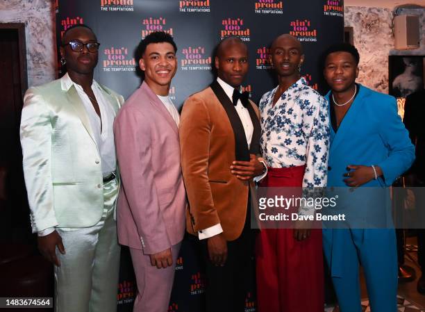 Tosh Wanogho-Maud, Kyle Cox, Sifiso Mazibuko, Cameron Bernard Jones and Mitchell Zhangazha attend the press night after party for "Ain't Too Proud:...