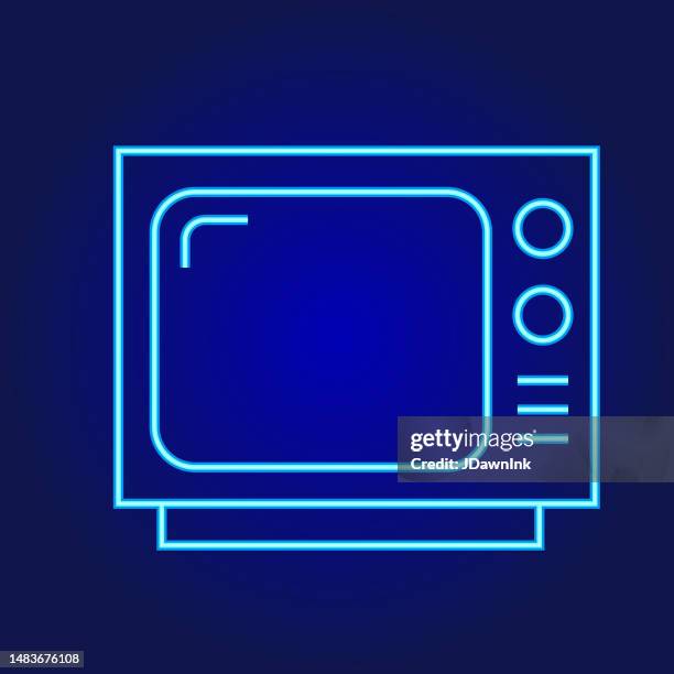 retro arcade gaming television with dials colorful neon blue thin line icon- editable stroke - playing arcade machine stock illustrations