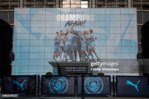 General view of the outside of the Etihad Stadium, home of Manchester City FC on April 20, 2023 in Manchester, United Kingdom.