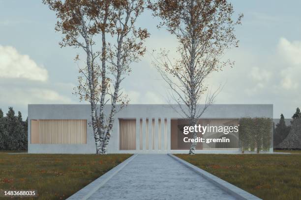 modern simplistic house design - one story house exterior stock pictures, royalty-free photos & images