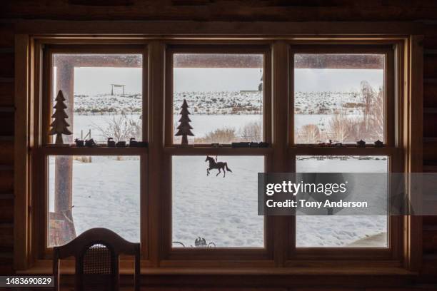 View Out Of Cabin Window In Winter High-Res Stock Photo