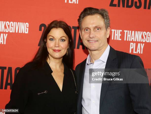 Bellamy Young and Tony Goldwyn pose at the opening night of the Second Stage production of "The Thanksgiving Play" on Broadway at The Second Stage...