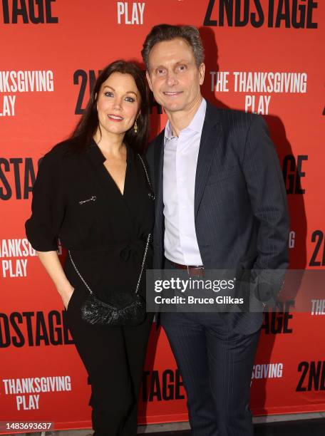 Bellamy Young and Tony Goldwyn pose at the opening night of the Second Stage production of "The Thanksgiving Play" on Broadway at The Second Stage...