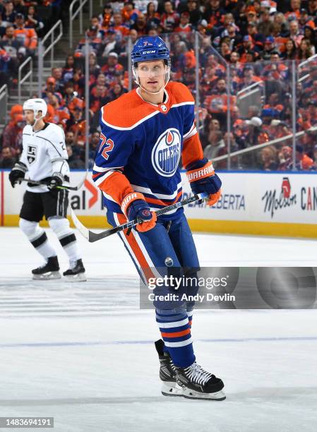 Nick Bjugstad of the Edmonton Oilers skates in Game Two of the First Round of the 2023 Stanley Cup Playoffs against the Los Angeles Kings at Rogers...