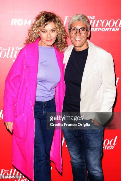Eva Grimaldi and Imma Battaglia attend The Hollywood Reporter Launch Party at Palazzo Brancaccio on April 20, 2023 in Rome, Italy.