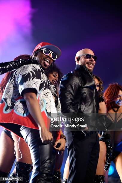 Lil Jon and Pitbull perform onstage during the 2023 Latin American Music Awards at MGM Grand Garden Arena on April 20, 2023 in Las Vegas, Nevada.