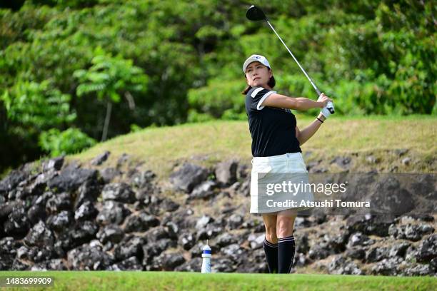 Erina Hara of Japan hits her tee shot on the 3rd hole during the first round of 41st Fujisankei Ladies Classic at Kawana Hotel Golf Course Fuji...