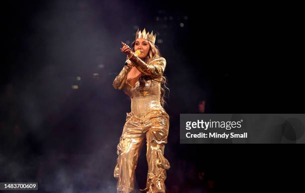 Chiquis speaks onstage during the 2023 Latin American Music Awards at MGM Grand Garden Arena on April 20, 2023 in Las Vegas, Nevada.