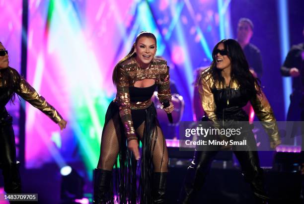 Olga Tañón performs onstage during the 2023 Latin American Music Awards at MGM Grand Garden Arena on April 20, 2023 in Las Vegas, Nevada.