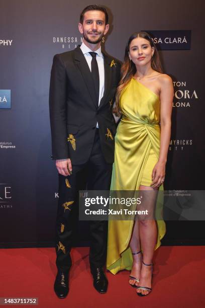 Rodrigo Saval and Paulina Goto attend the Rosa Clara show photocall during day 2 of Barcelona Bridal Week 2023 on April 20, 2023 in Barcelona, Spain.