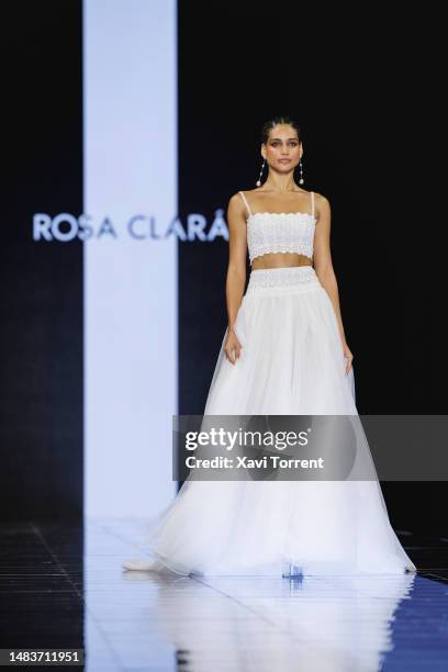 Model walks the runway at the Rosa Clara show on day 2 of Barcelona Bridal Fashion Week 2023 on April 20, 2023 in Barcelona, Spain.