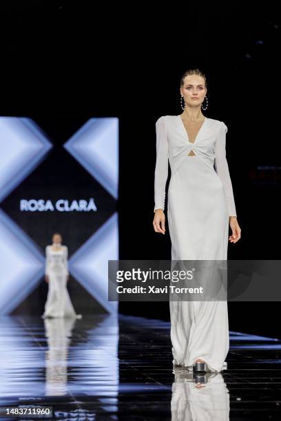 Model walks the runway at the Rosa Clara show on day 2 of Barcelona Bridal Fashion Week 2023 on April 20, 2023 in Barcelona, Spain.