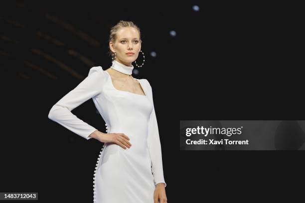 Model walks the runway at the Rosa Clara show on day 2 of Barcelona Bridal Fashion Week 2023 on April 20, 2023 in Barcelona, Spain.