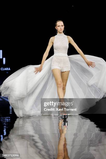 Model walks the runway at the Rosa Clara show on day 2 of Barcelona Bridal Fashion Week 2023 on April 20, 2023 in Barcelona, Spain.